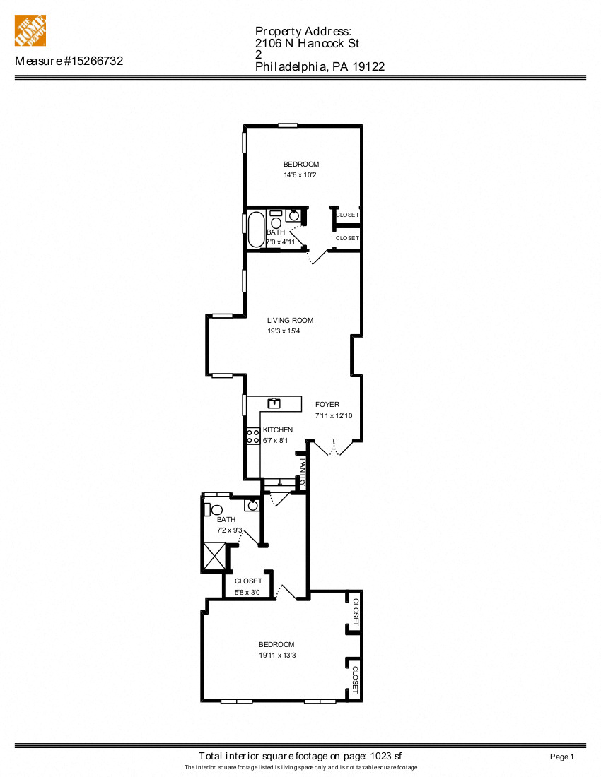 Floor plan for 2 beds, 2 baths